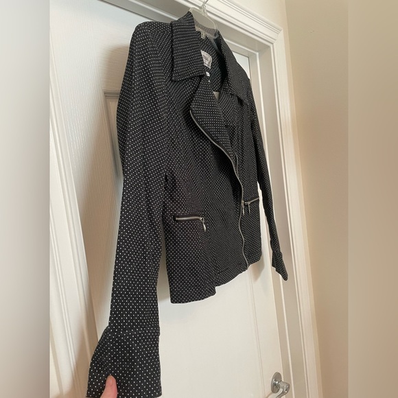 Tria Moto style microdot blazer jacket size Small- black and white. Zip front - Picture 2 of 9